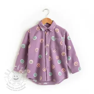 Bavlněná látka FLANNEL Happy faces lavender