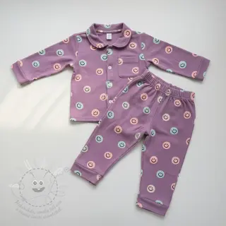 Bavlněná látka FLANNEL Happy faces lavender