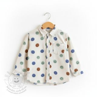 Bavlněná látka FLANNEL Happy faces off white green