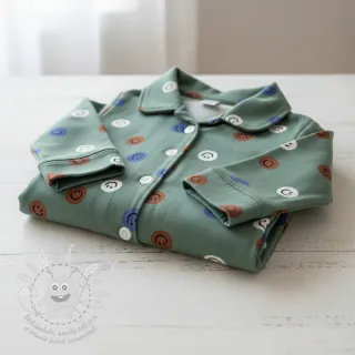 Bavlněná látka FLANNEL Happy faces army green