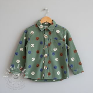 Bavlněná látka FLANNEL Happy faces army green