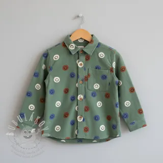 Bavlněná látka FLANNEL Happy faces army green