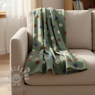 Bavlněná látka FLANNEL Happy faces army green