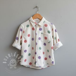 Bavlněná látka FLANNEL Happy faces off white lilac