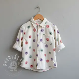 Bavlněná látka FLANNEL Happy faces off white lilac