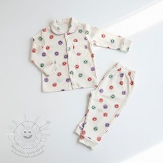 Bavlněná látka FLANNEL Happy faces off white lilac