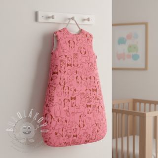 Bavlněná látka FLANNEL Dogs pink