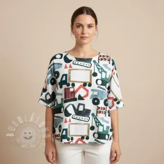 Bavlněná látka Vehicles off white digital print