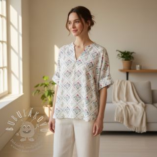 Bavlněná látka Flowers Tara off white design A digital print