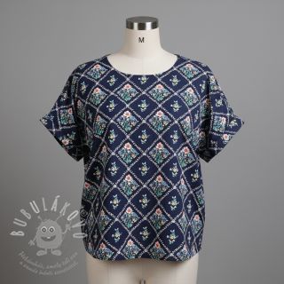 Bavlněná látka Flowers Tara navy design A digital print