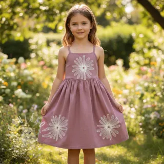 Bavlněná látka EMBROIDERY Flowie mauve
