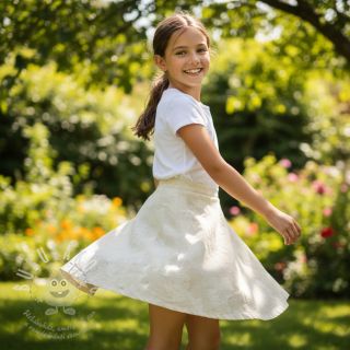 Bavlněná látka se lnem JACQUARD Flowers natural