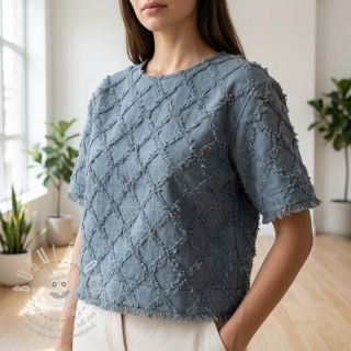 Bavlněná látka se lnem Vintage Fringe Diamonds blue