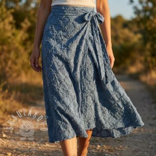 Bavlněná látka se lnem Vintage Fringe Diamonds blue