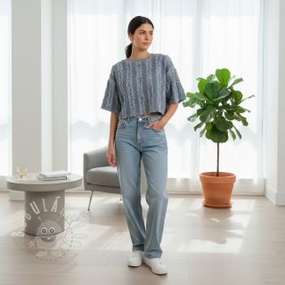 Bavlněná látka se lnem Vintage Fringe Stripe blue