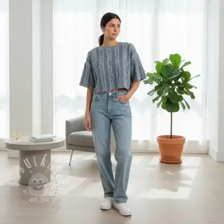 Bavlněná látka se lnem Vintage Fringe Stripe blue