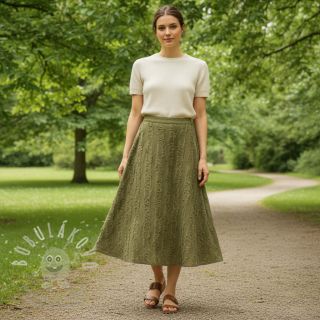 Bavlněná látka se lnem Vintage Fringe Stripe army