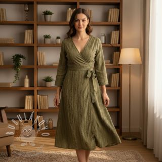 Bavlněná látka se lnem Vintage Fringe Stripe army