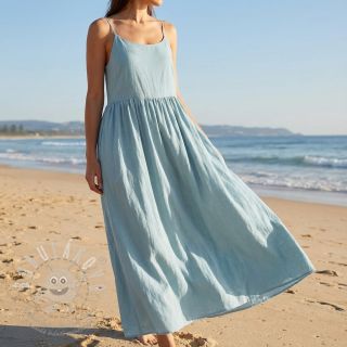 Bavlněná látka se lnem PREMIUM ocean blue