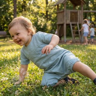 Bavlněná látka se lnem PREMIUM ocean blue