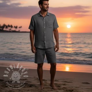 Bavlněná látka se lnem PREMIUM dark grey