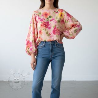 Bavlněná látka SATIN Kauai pink digital print