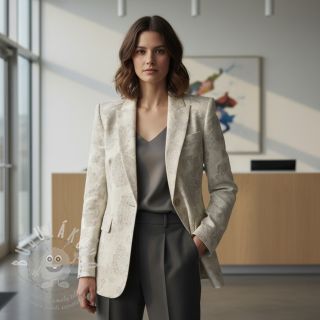 Bavlněná látka se lnem JACQUARD Peony flowers