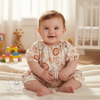 Bavlněná látka Safari animals ecru