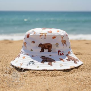 Bavlněná látka Animals in the wood white digital print