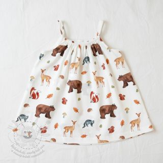 Bavlněná látka Animals in the wood white digital print