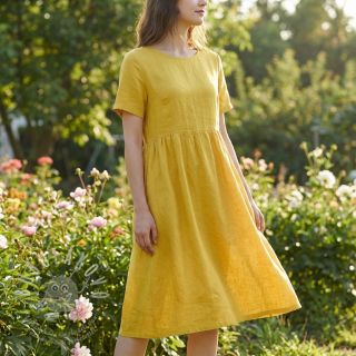 Bavlněná látka se lnem ochre