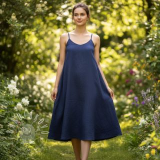 Bavlněná látka se lnem marine