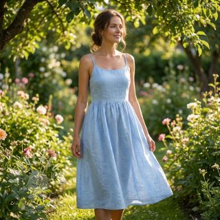 Bavlněná látka se lnem light blue