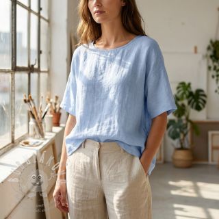 Bavlněná látka se lnem light blue