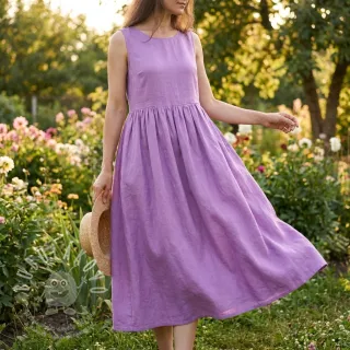 Bavlněná látka se lnem dark lilac