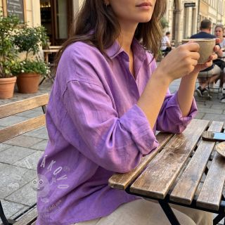 Bavlněná látka se lnem dark lilac