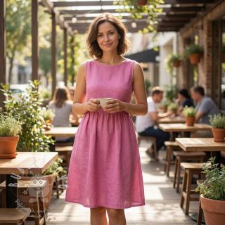 Bavlněná látka se lnem dark pink