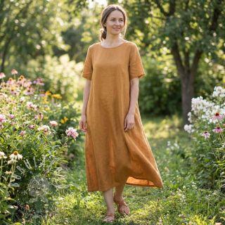 Bavlněná látka se lnem cognac