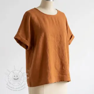 Bavlněná látka se lnem cognac