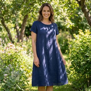 Bavlněná látka se lnem dark blue