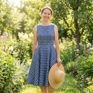 Bavlněná látka JEANS Circles dark blue