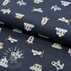 Bavlněná látka Vehicles navy