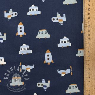 Bavlněná látka Vehicles navy