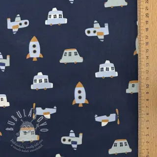 Bavlněná látka Vehicles navy