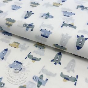 Bavlněná látka Vehicles white
