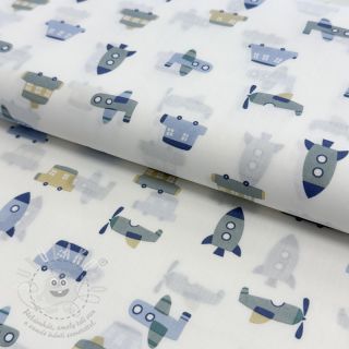 Bavlněná látka Vehicles white