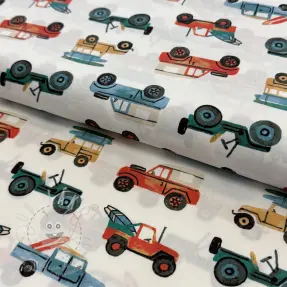 Bavlněná látka Cars white digital print