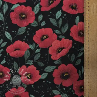 Bavlněná látka Poppy black digital print