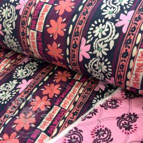Bavlněná látka VOILE STEPPED Daria flower aubergine digital print