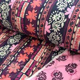 Bavlněná látka VOILE STEPPED Daria flower aubergine digital print